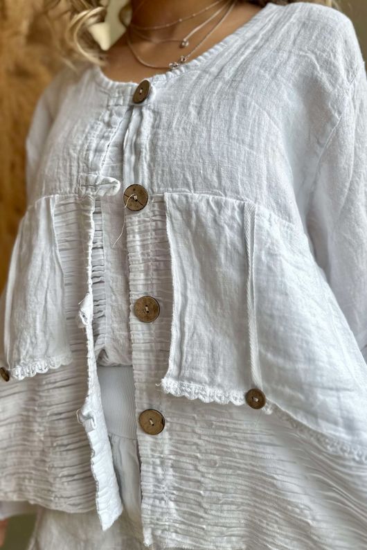 Made in Italy Benji Linen Wave Panel Jacket White **